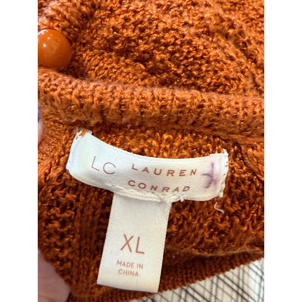 LC Lauren Conrad Womens XL Burnt Orange Pointelle Lace Bell Sleeve Knit Sweater - Picture 6 of 7